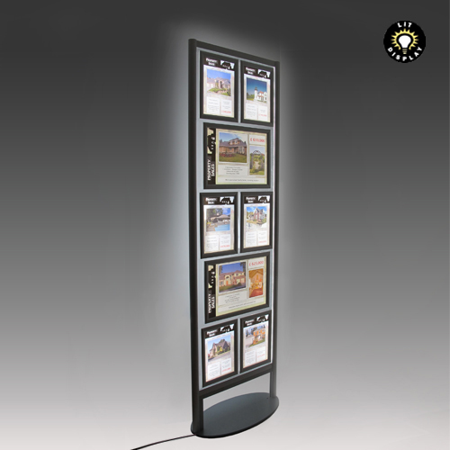 Lit poster stand with A4P and A3L posters dressed as Estate Agent display